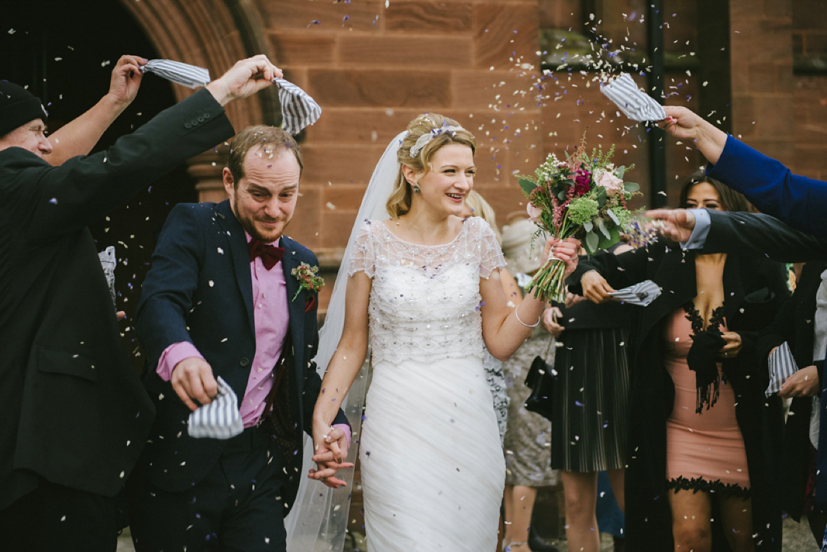 A quirky and colourful Autumn wedding - bride Anna wears Ronald Joyce. Photography by Ed Godden.