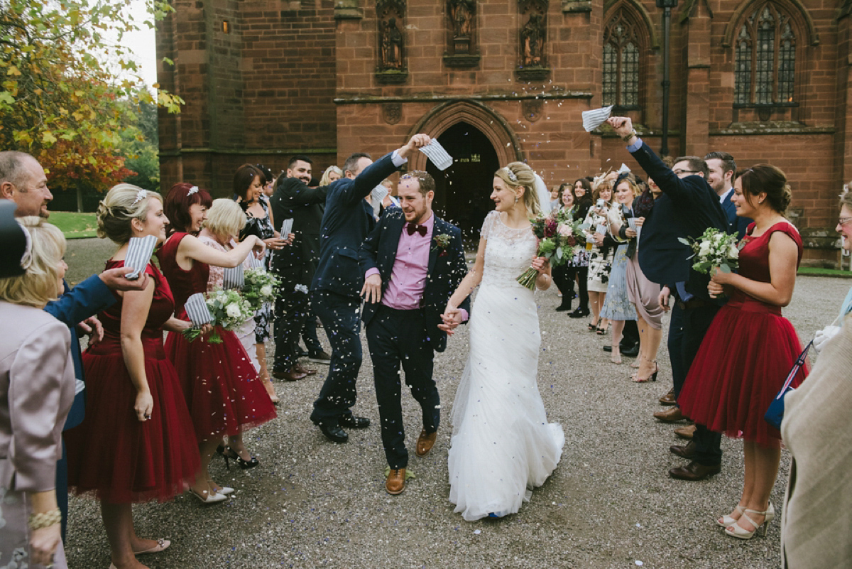 A quirky and colourful Autumn wedding - bride Anna wears Ronald Joyce. Photography by Ed Godden.