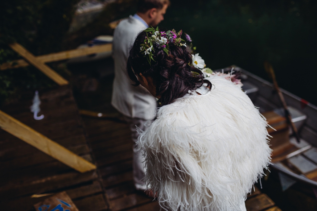 A backless Charlie Brear gown for a festival style tipi wedding in Cornwall. Photography by Lucy Little.