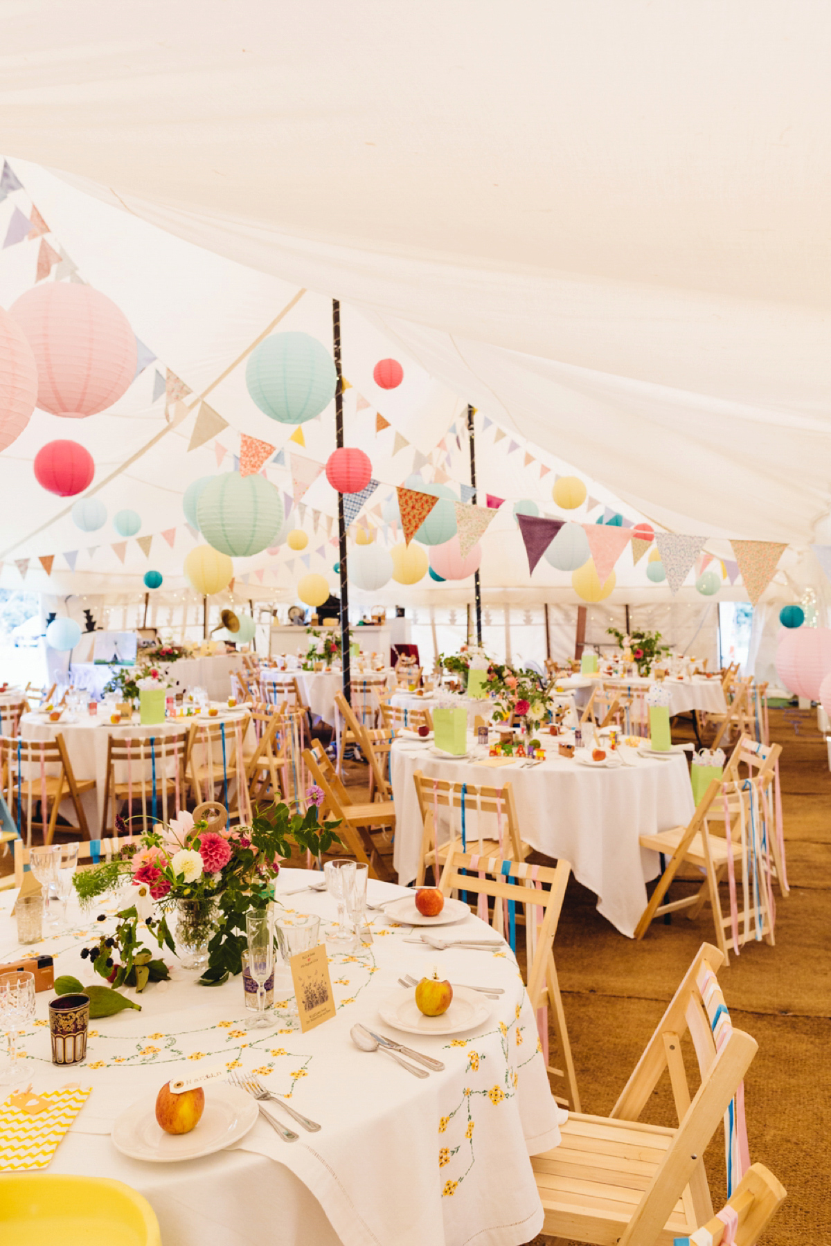 A backless Charlie Brear gown for a festival style tipi wedding in Cornwall. Photography by Lucy Little.