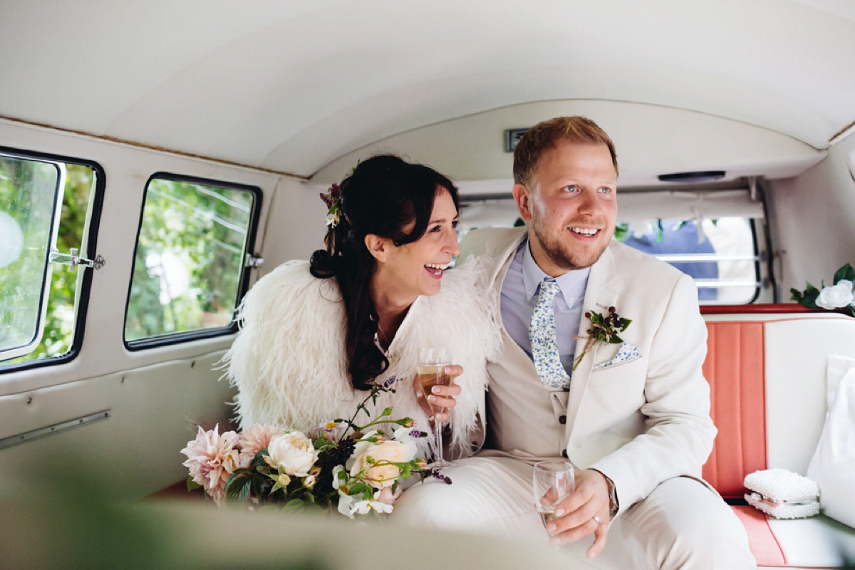 A backless Charlie Brear gown for a festival style tipi wedding in Cornwall. Photography by Lucy Little.