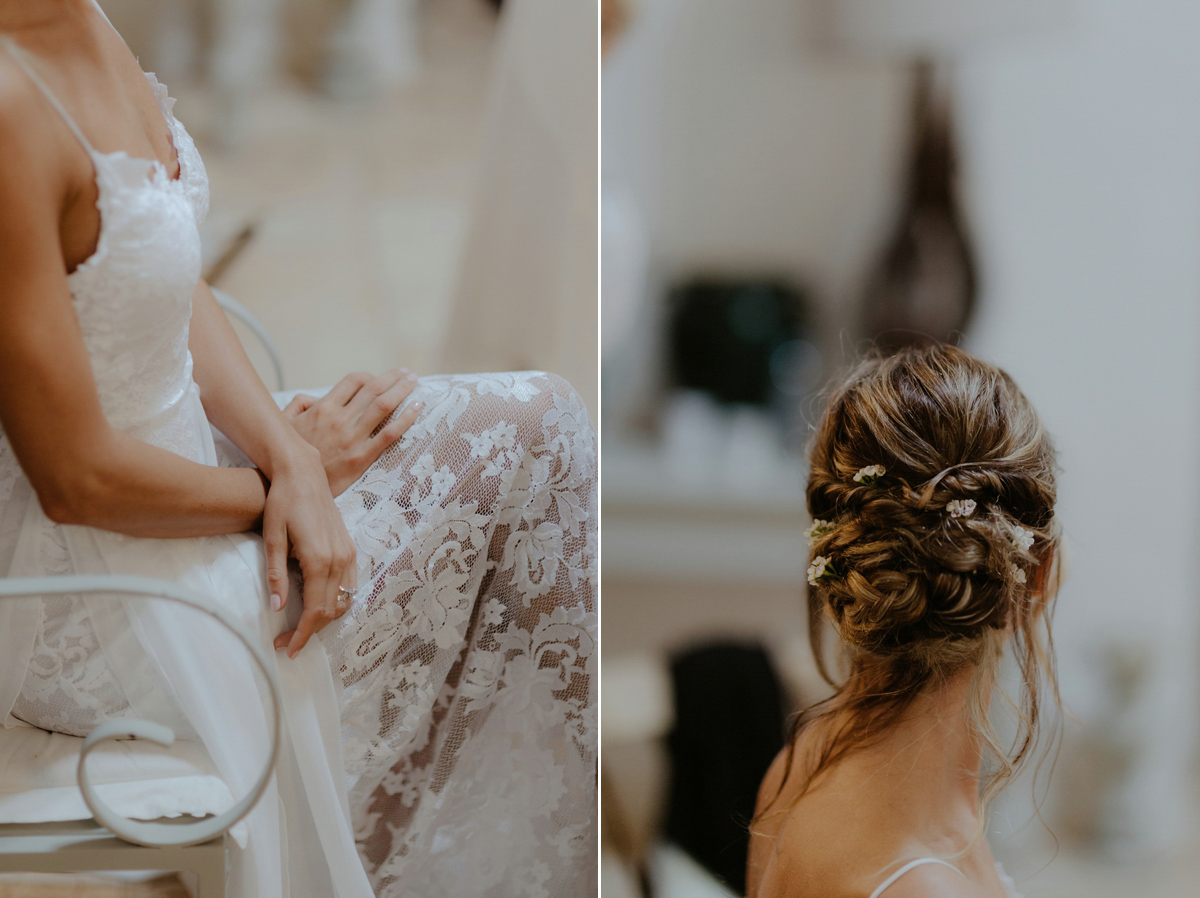 Erica wears a Grace Loves Lace gown for her elegant and bohemian inspired wedding in the south of Italy. Photography by Cinzia Bruschini.