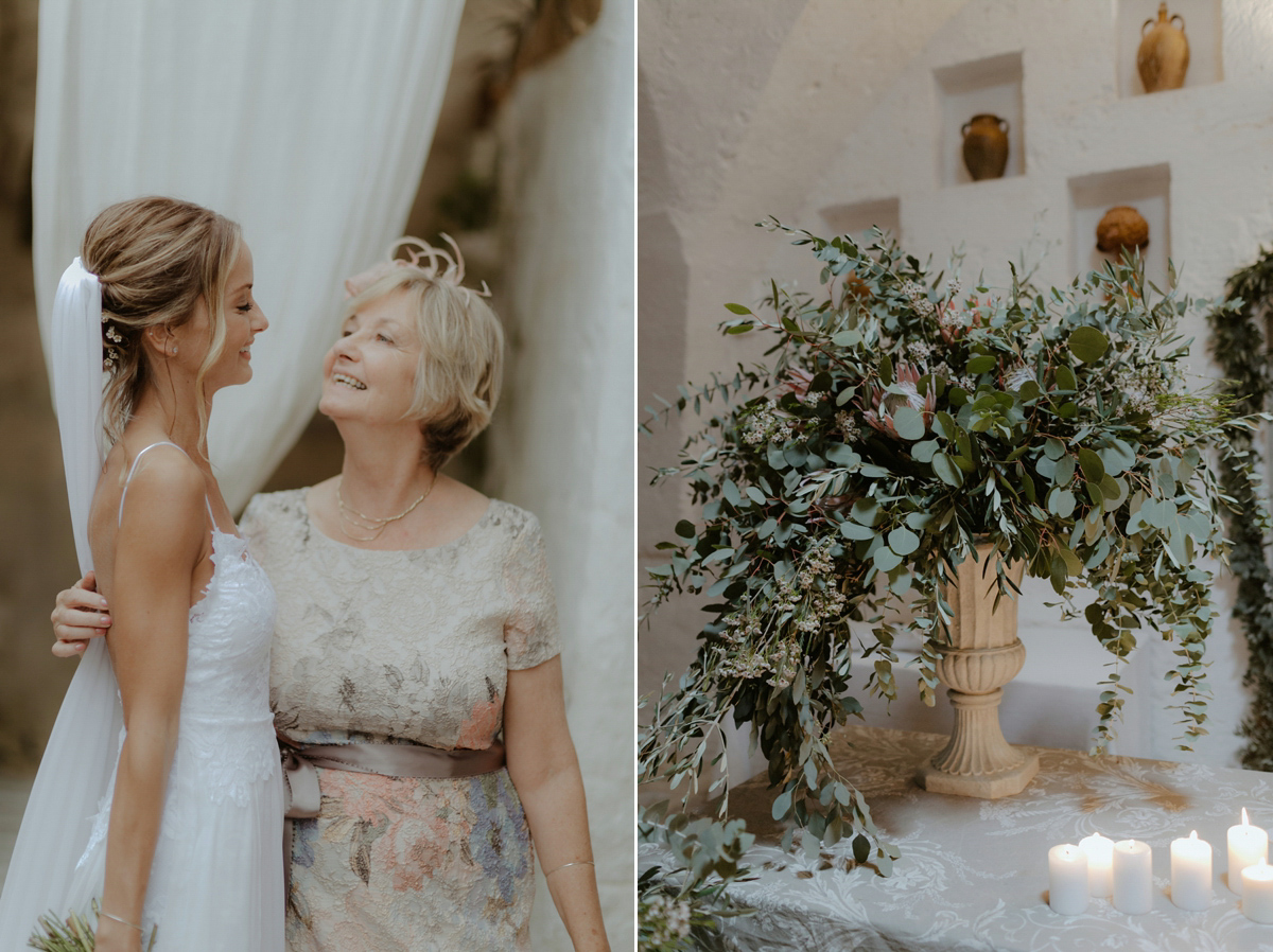 Erica wears a Grace Loves Lace gown for her elegant and bohemian inspired wedding in the south of Italy. Photography by Cinzia Bruschini.