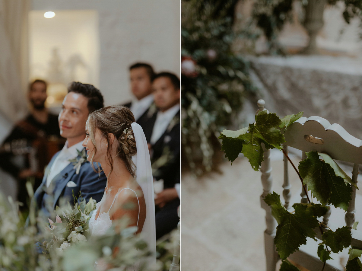 Erica wears a Grace Loves Lace gown for her elegant and bohemian inspired wedding in the south of Italy. Photography by Cinzia Bruschini.