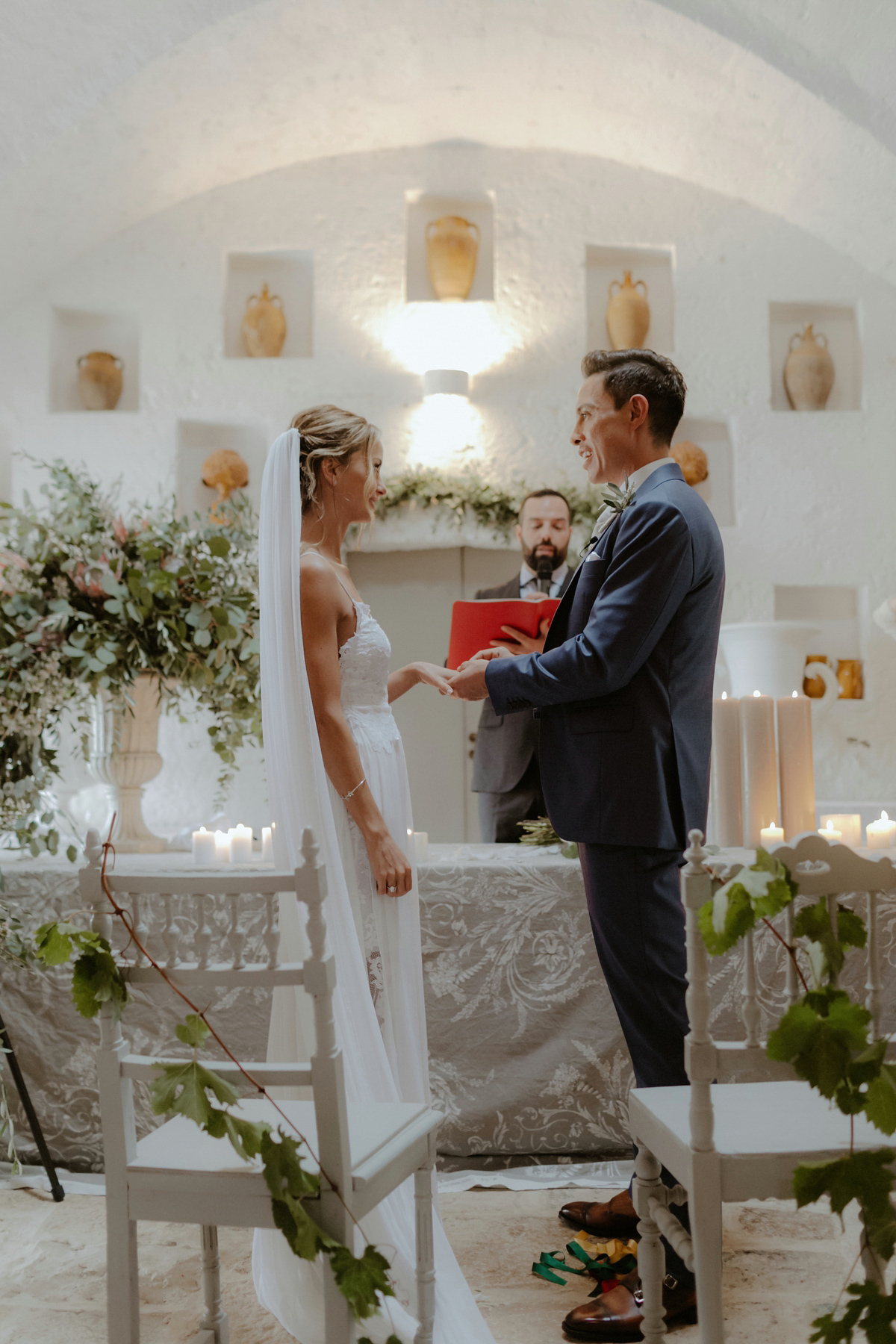 Erica wears a Grace Loves Lace gown for her elegant and bohemian inspired wedding in the south of Italy. Photography by Cinzia Bruschini.