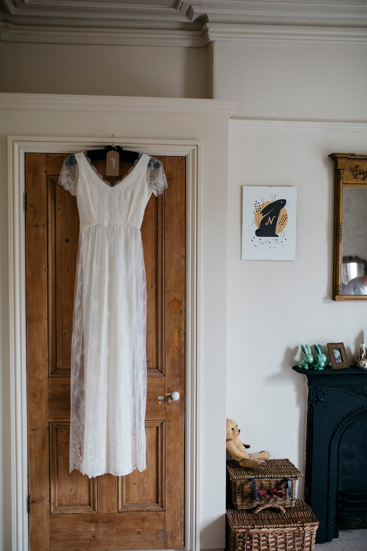 Bride Grace wore a pair of yellow shoes and a Kate Beaumont gown for her wedding in Sheffield. Images by Kindred Photography.