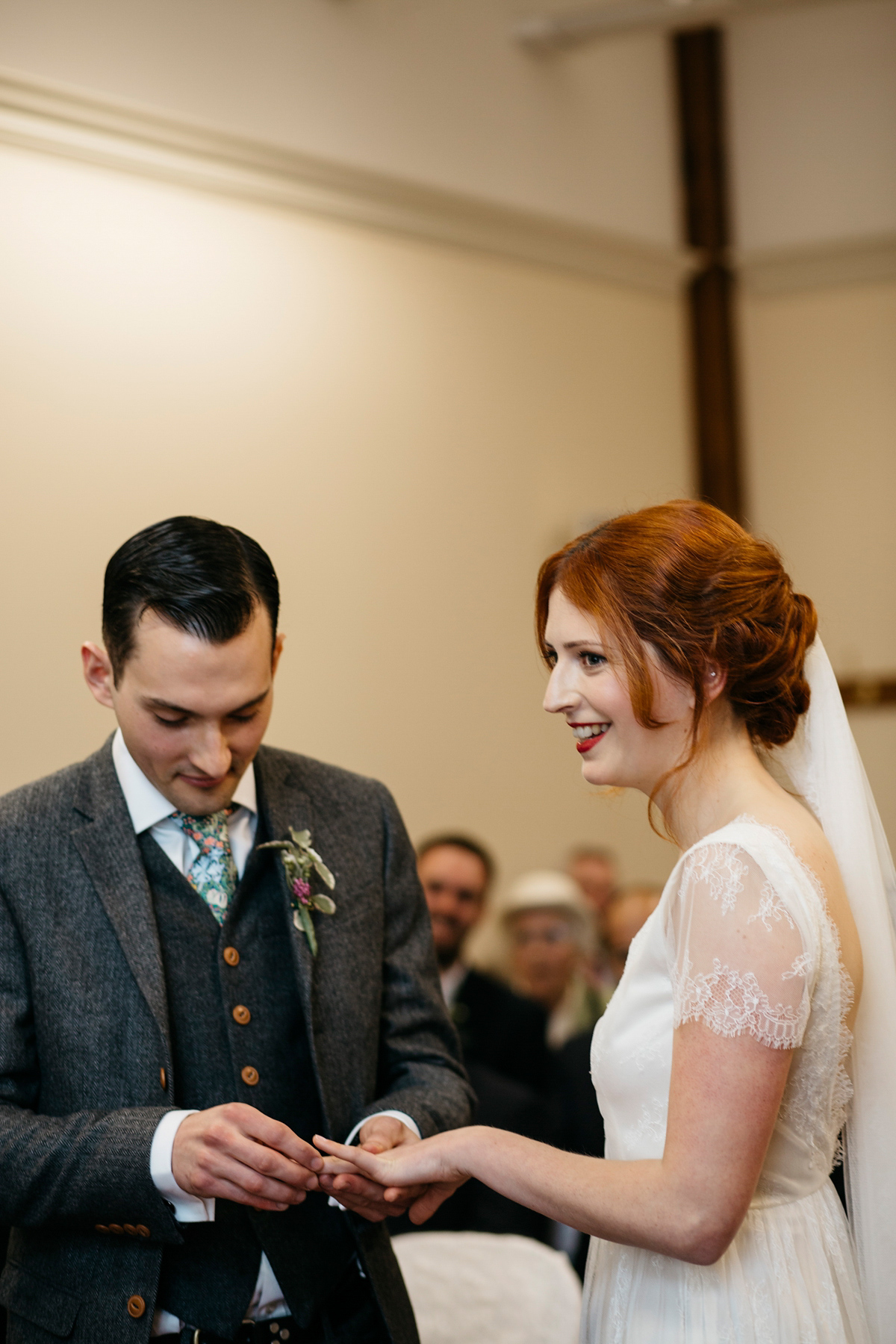 Bride Grace wore a pair of yellow shoes and a Kate Beaumont gown for her wedding in Sheffield. Images by Kindred Photography.