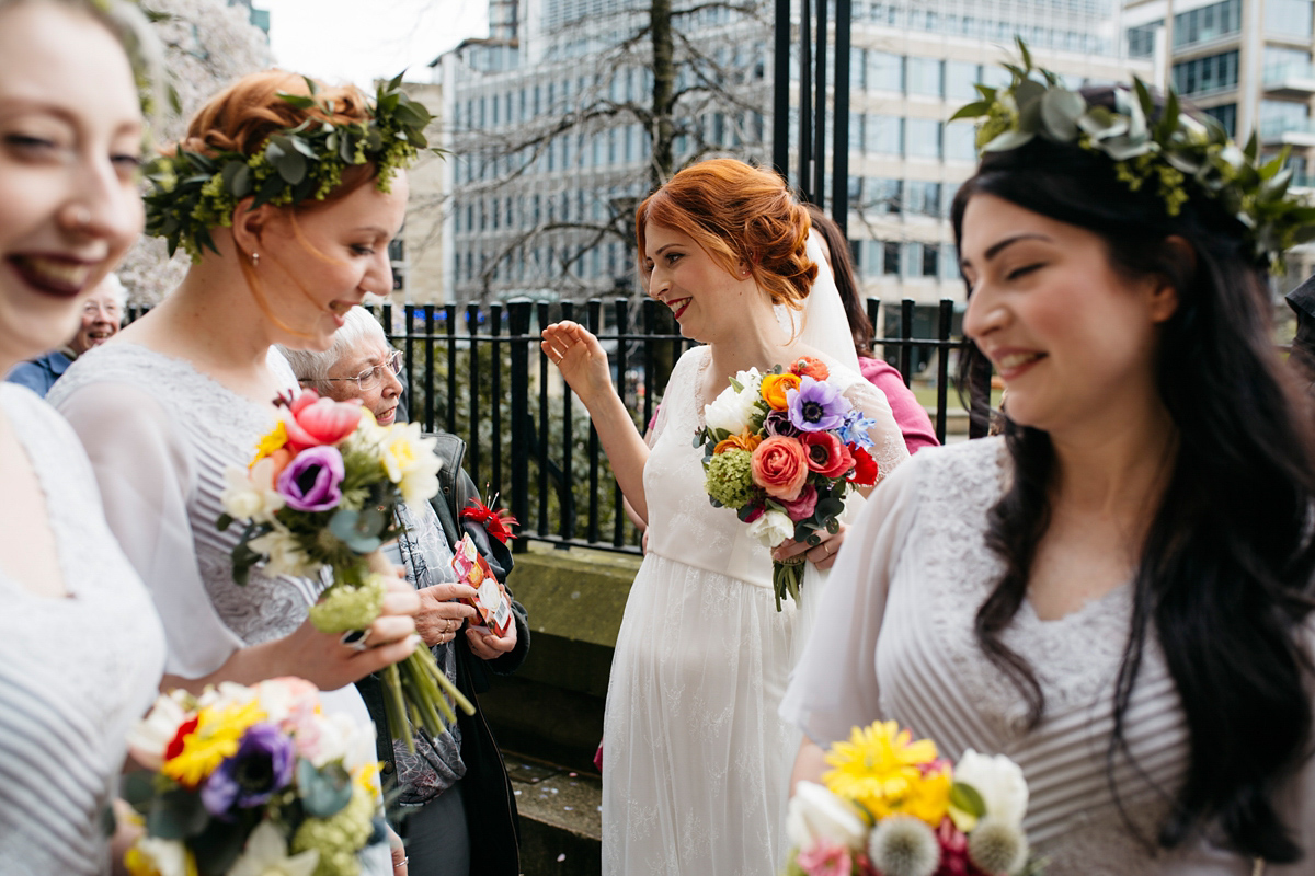 Bride Grace wore a pair of yellow shoes and a Kate Beaumont gown for her wedding in Sheffield. Images by Kindred Photography.