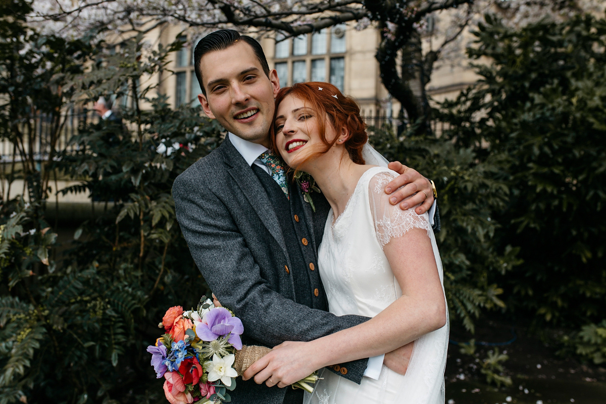 Bride Grace wore a pair of yellow shoes and a Kate Beaumont gown for her wedding in Sheffield. Images by Kindred Photography.