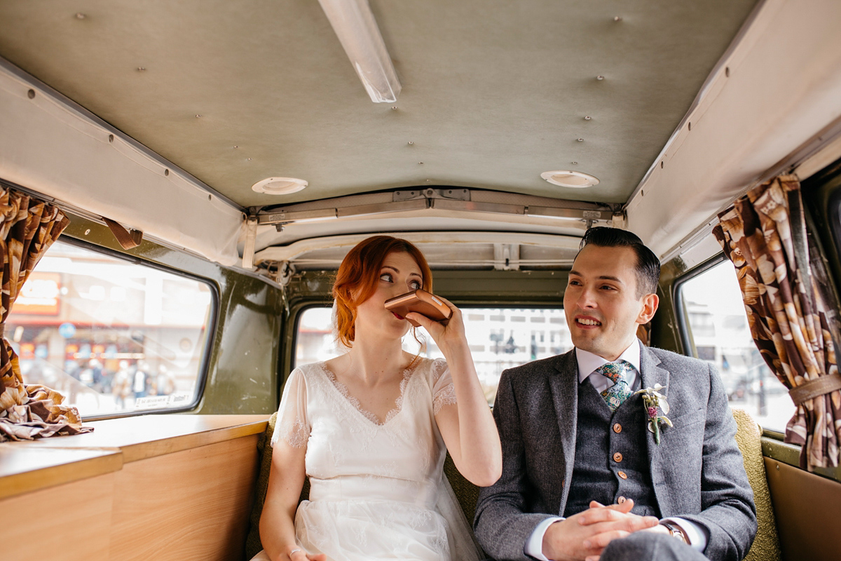 Bride Grace wore a pair of yellow shoes and a Kate Beaumont gown for her wedding in Sheffield. Images by Kindred Photography.