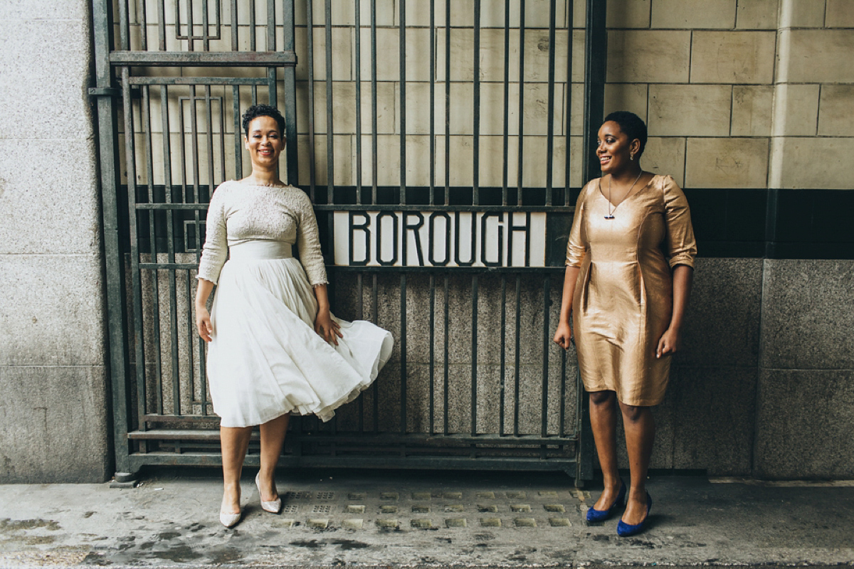 A music and food inspired West Indian inspired same sex wedding in Borough Market, London. Photography by Francesca Secolanova.