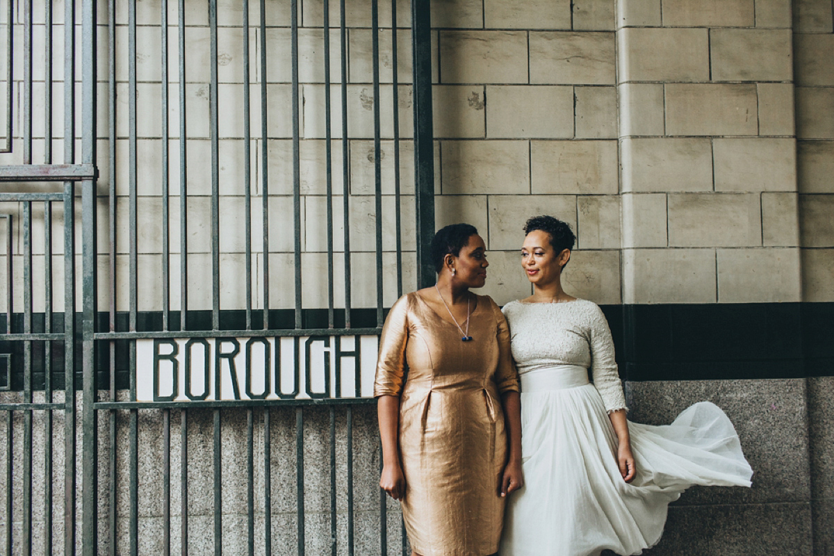 A music and food inspired West Indian inspired same sex wedding in Borough Market, London. Photography by Francesca Secolanova.