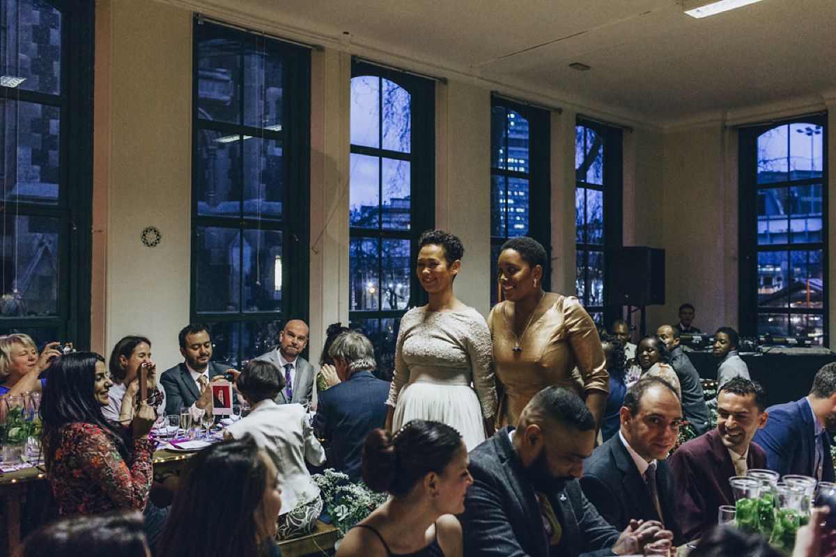 A music and food inspired West Indian inspired same sex wedding in Borough Market, London. Photography by Francesca Secolanova.