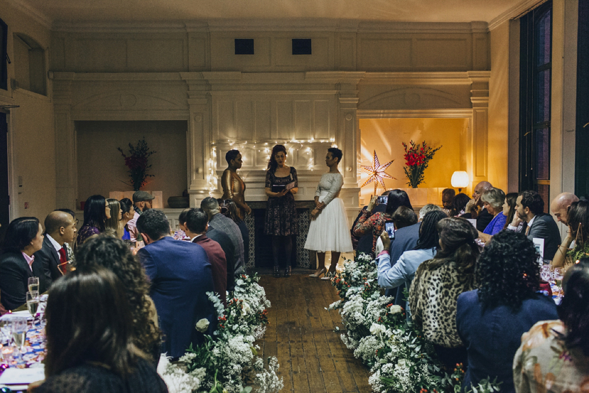 A music and food inspired West Indian inspired same sex wedding in Borough Market, London. Photography by Francesca Secolanova.