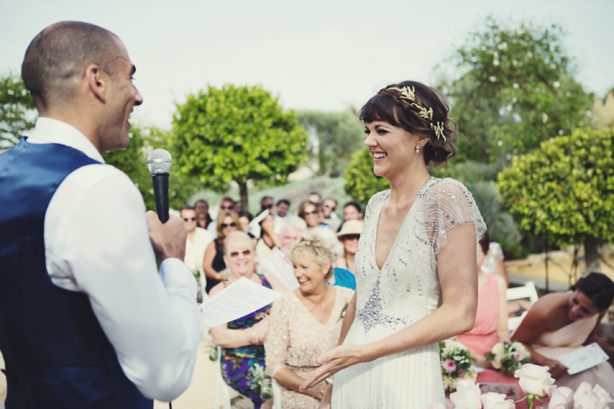 The bride wore Nicole by Jenny Packham for her intimate and relaxed wedding in Spain. Photography by Lisa Jane.