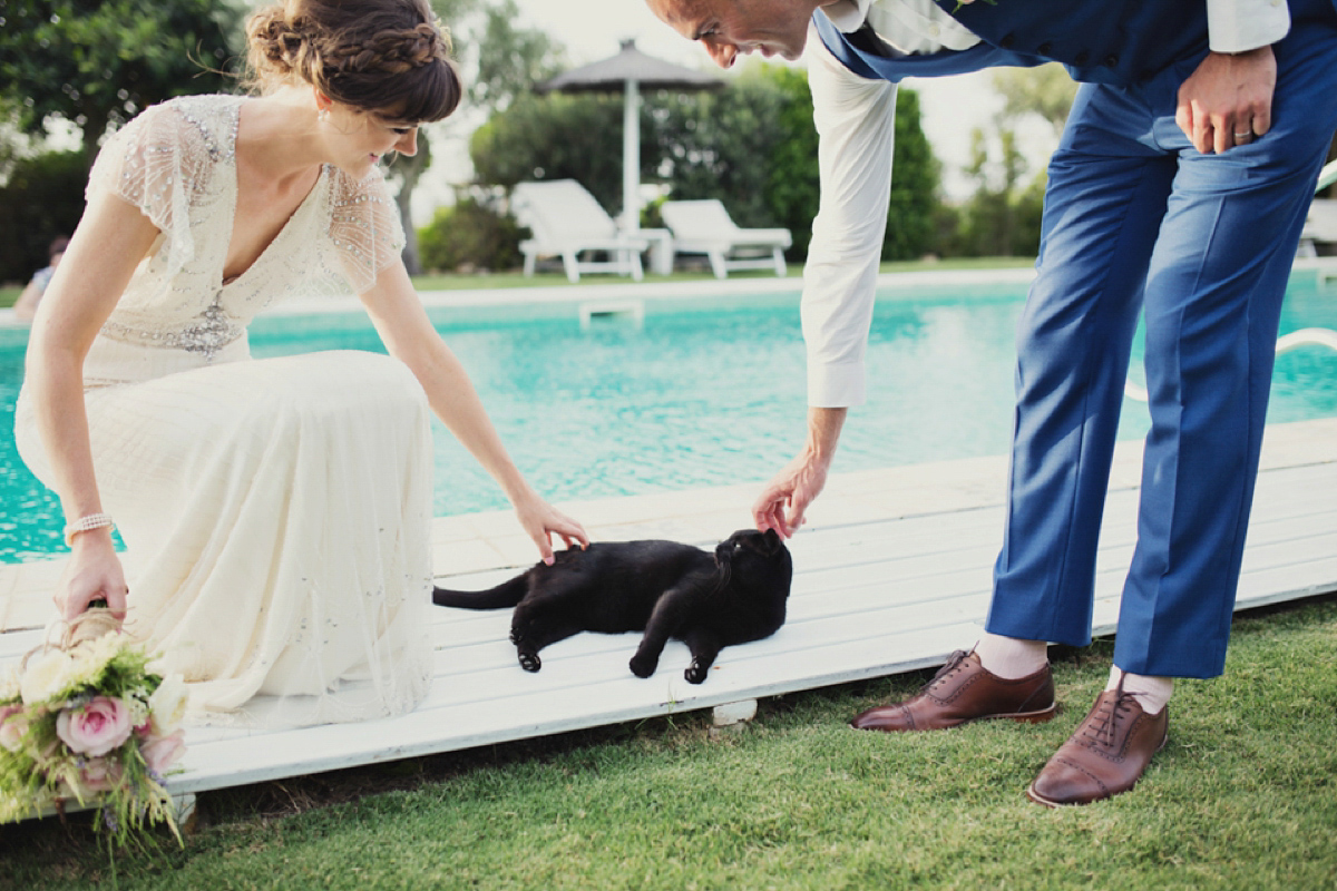 The bride wore Nicole by Jenny Packham for her intimate and relaxed wedding in Spain. Photography by Lisa Jane.