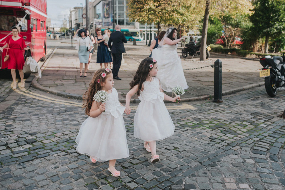 A Juliet cap veil and red lipstick for a quirky vintage wedding in Liverpool. Photography by Becky Ryan.