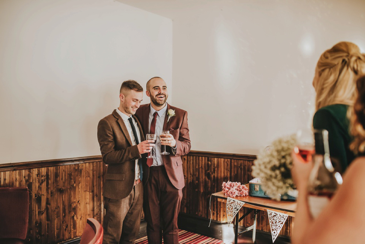 A Juliet cap veil and red lipstick for a quirky vintage wedding in Liverpool. Photography by Becky Ryan.