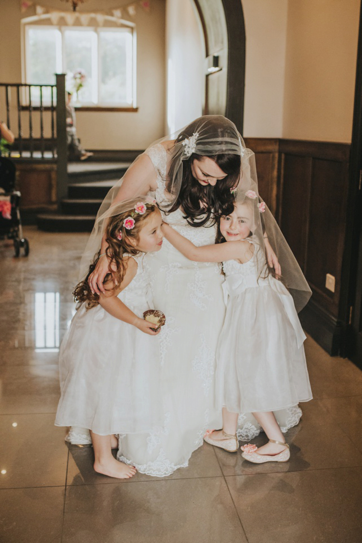 A Juliet cap veil and red lipstick for a quirky vintage wedding in Liverpool. Photography by Becky Ryan.