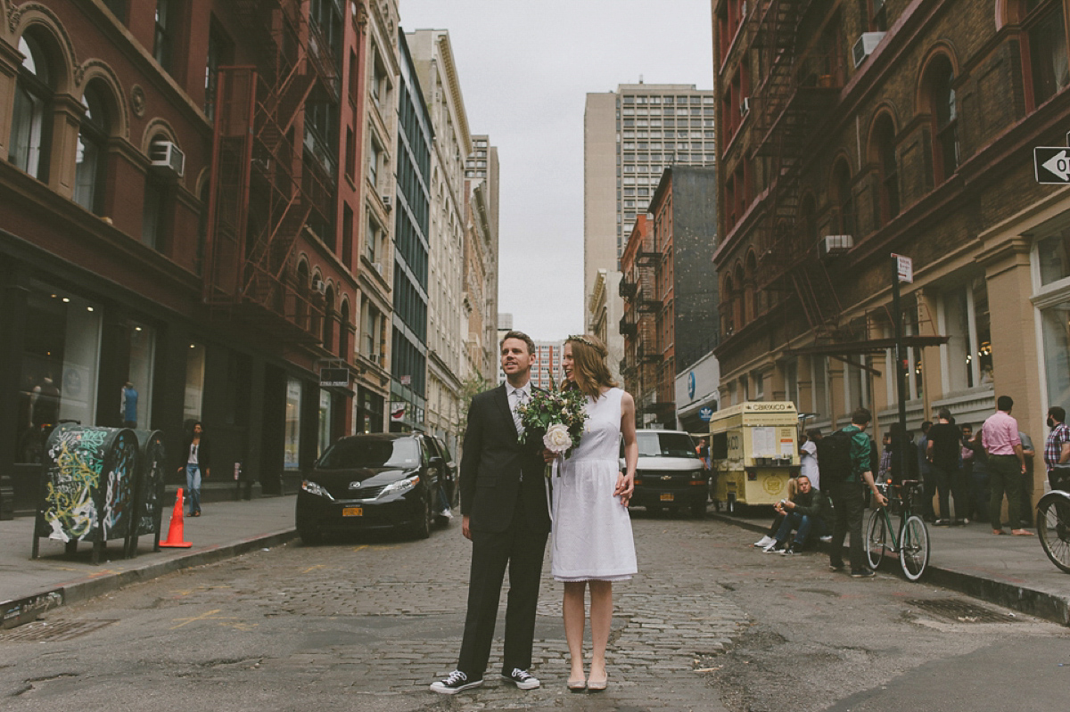 A Short Wedding Dress Made by the Bride for her Intimate New York City  Wedding