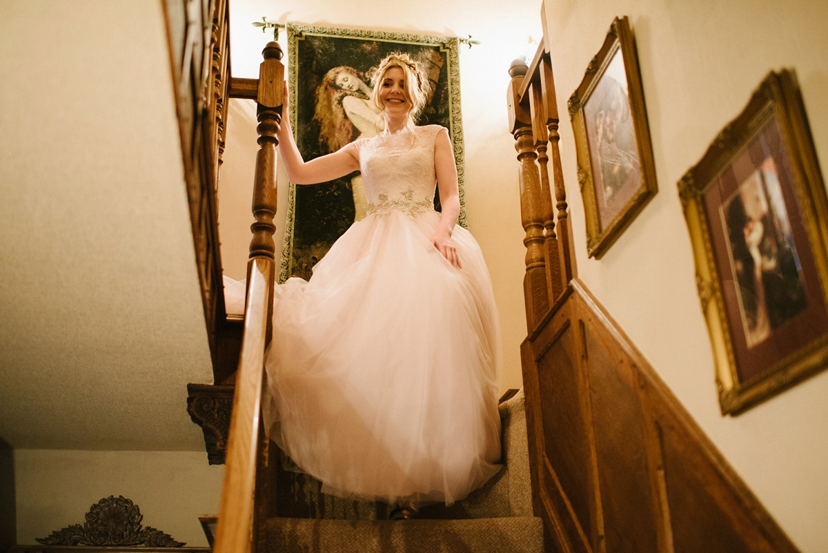 Jade wore a leather jacket with her Allure Bridals gown. Photography by Ed Godden.