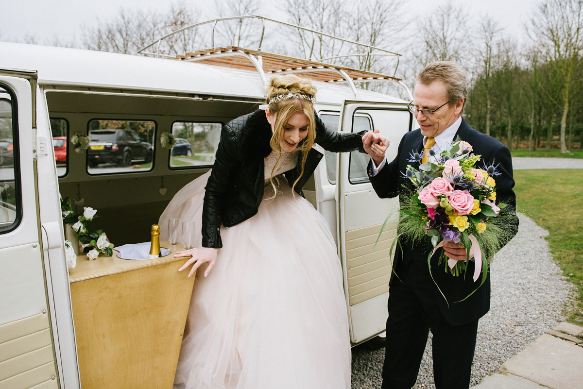 Jade wore a leather jacket with her Allure Bridals gown. Photography by Ed Godden.