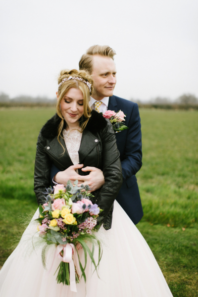 A Blush Pink Gown and Leather Jacket for a Lovely Spring Barn Wedding