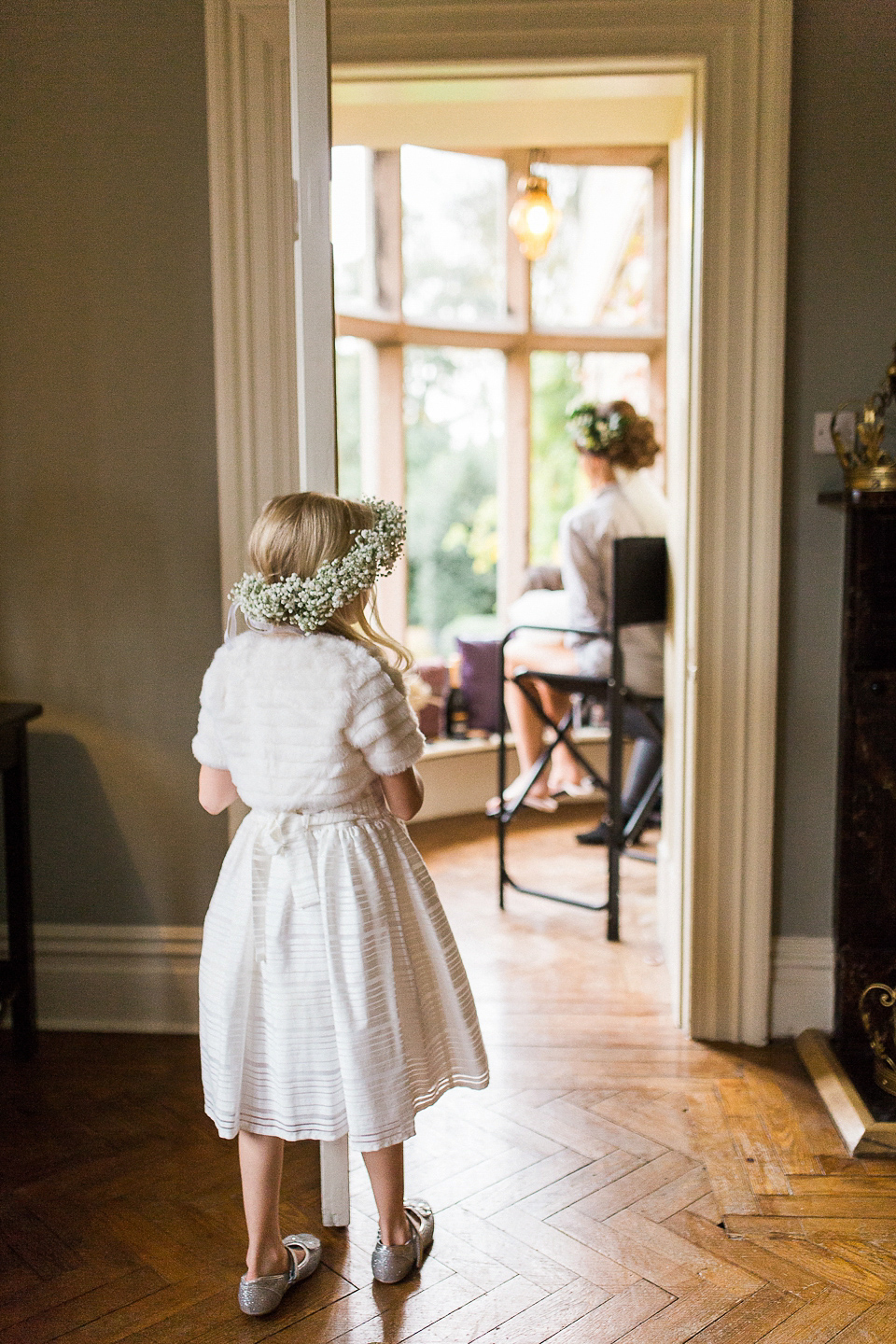 Jill wears an Essense of Australia gown for her Autumn wedding at Ellingham Hall in Northumberland. Photography by Helen Russell.