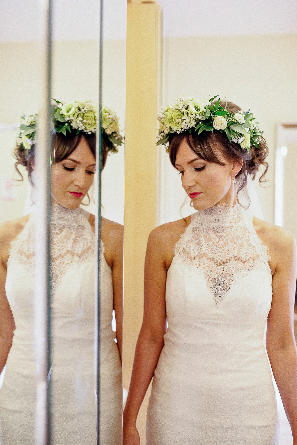 Jill wears an Essense of Australia gown for her Autumn wedding at Ellingham Hall in Northumberland. Photography by Helen Russell.