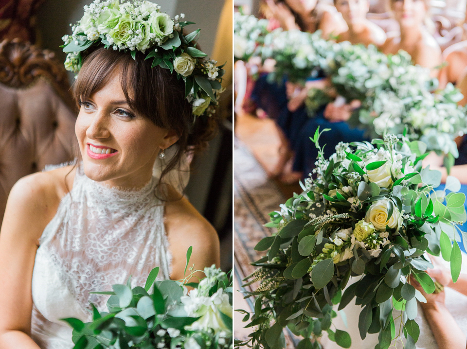 Jill wears an Essense of Australia gown for her Autumn wedding at Ellingham Hall in Northumberland. Photography by Helen Russell.