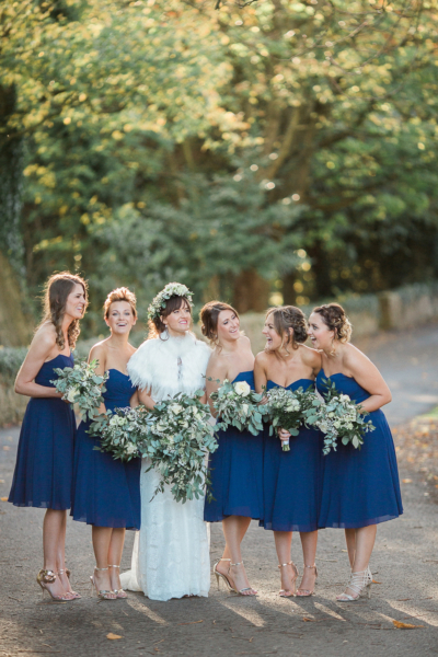 An Essense of Australia Gown for an Autumn wedding in Shades of Navy, Grey and Gold