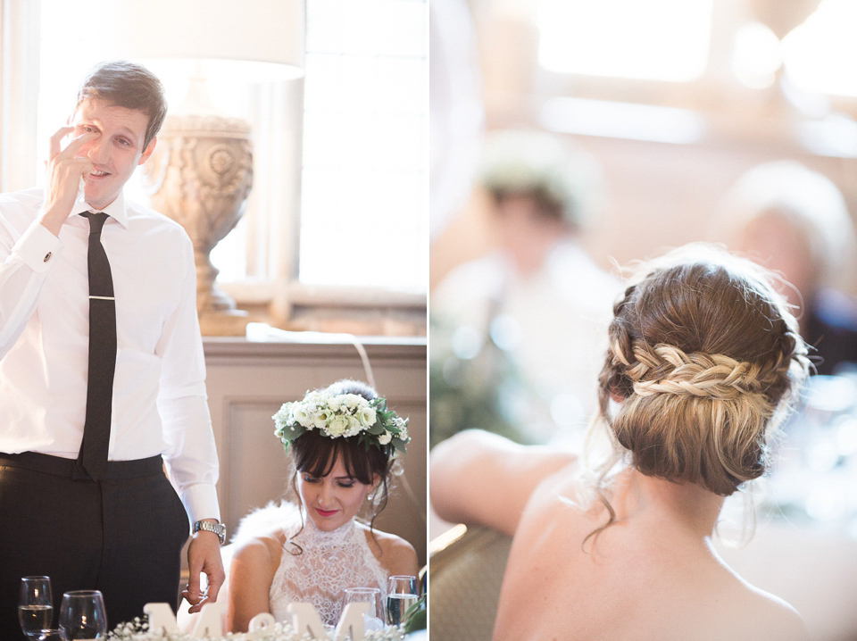 Jill wears an Essense of Australia gown for her Autumn wedding at Ellingham Hall in Northumberland. Photography by Helen Russell.