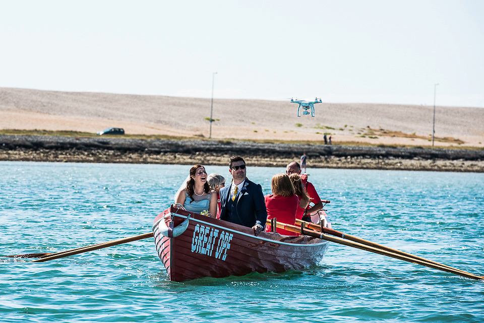 A pretty pale blue wedding dress for a nautical inspired Summer wedding by the sea. Photography by Alexandria Hall.