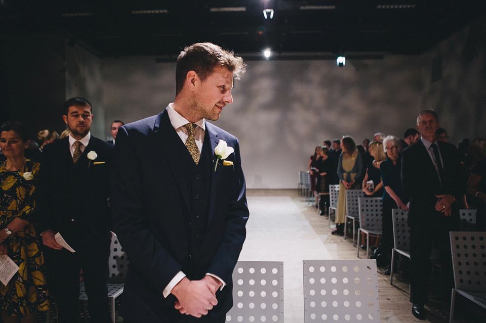 Katherine wears a Charlie Brear gown for her wedding at the Baltic Gateshead. Photography by The Twins.