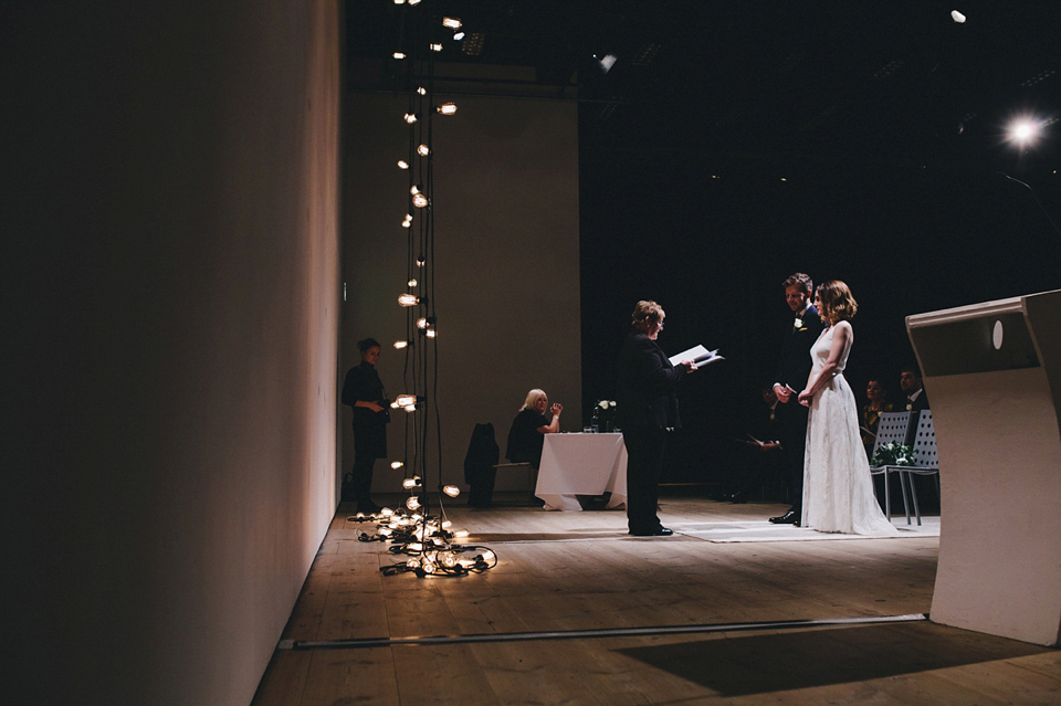 Katherine wears a Charlie Brear gown for her wedding at the Baltic Gateshead. Photography by The Twins.