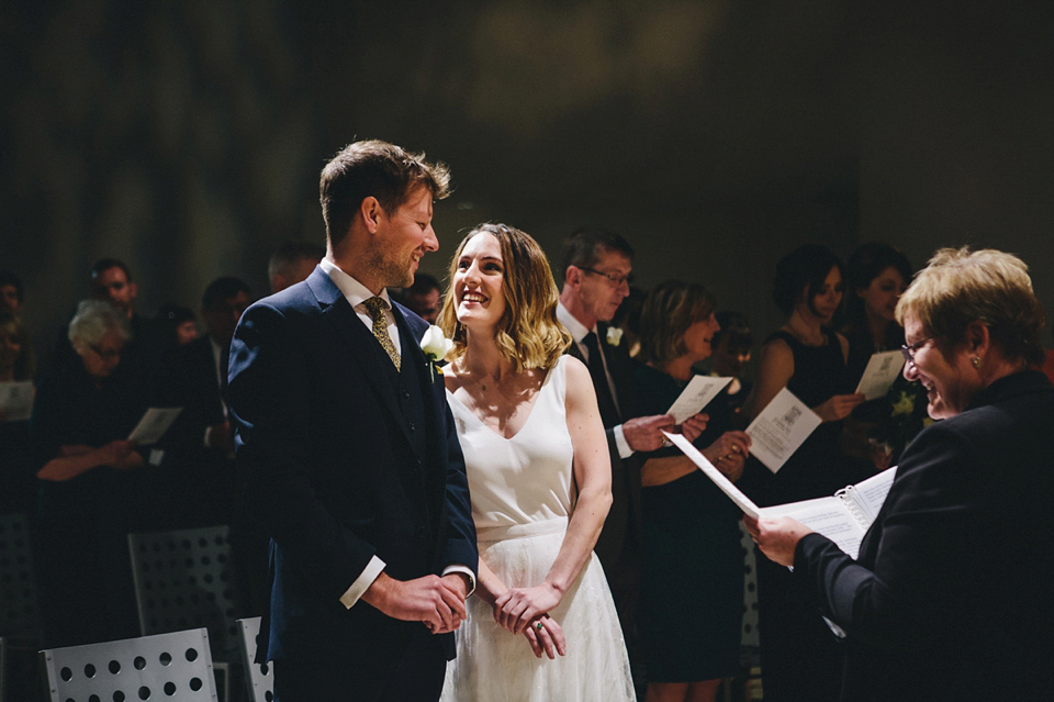 Katherine wears a Charlie Brear gown for her wedding at the Baltic Gateshead. Photography by The Twins.