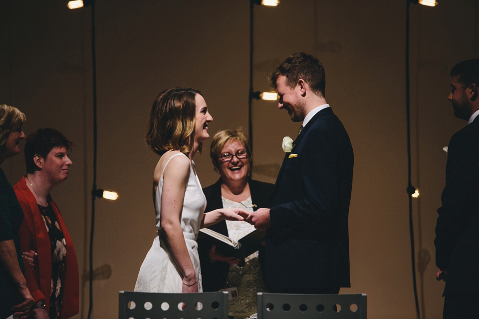 Katherine wears a Charlie Brear gown for her wedding at the Baltic Gateshead. Photography by The Twins.