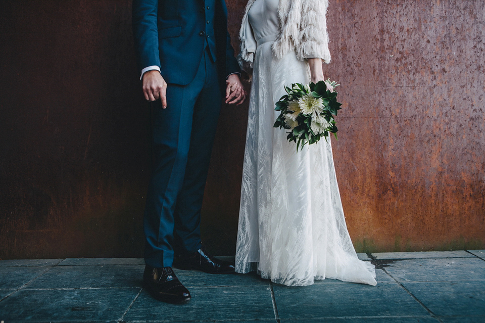 Katherine wears a Charlie Brear gown for her wedding at the Baltic Gateshead. Photography by The Twins.