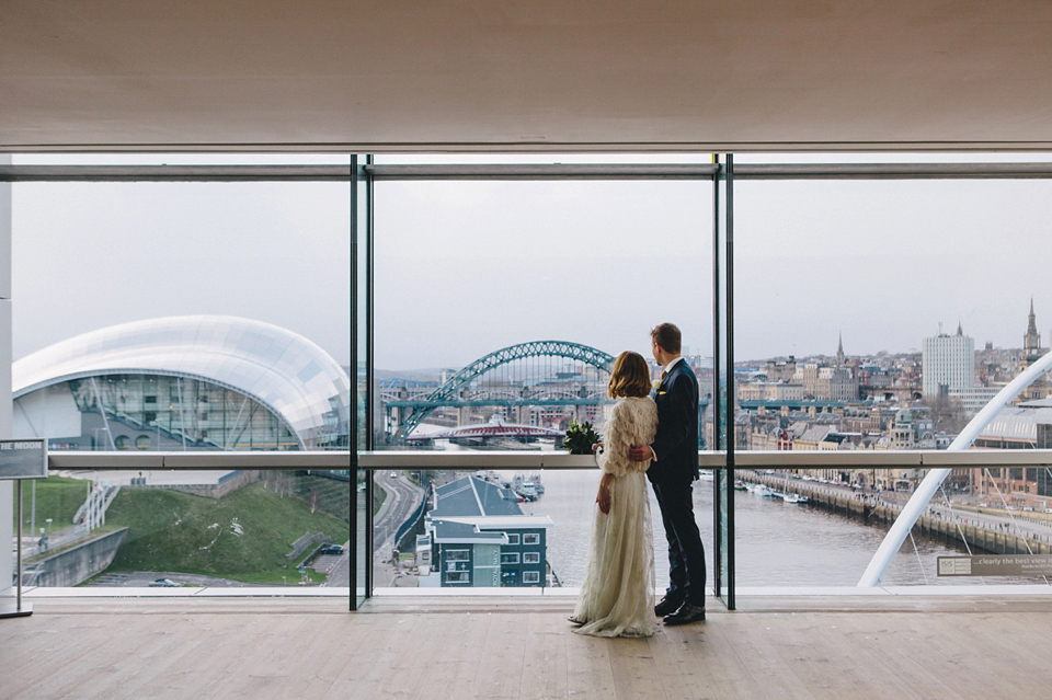 Katherine wears a Charlie Brear gown for her wedding at the Baltic Gateshead. Photography by The Twins.