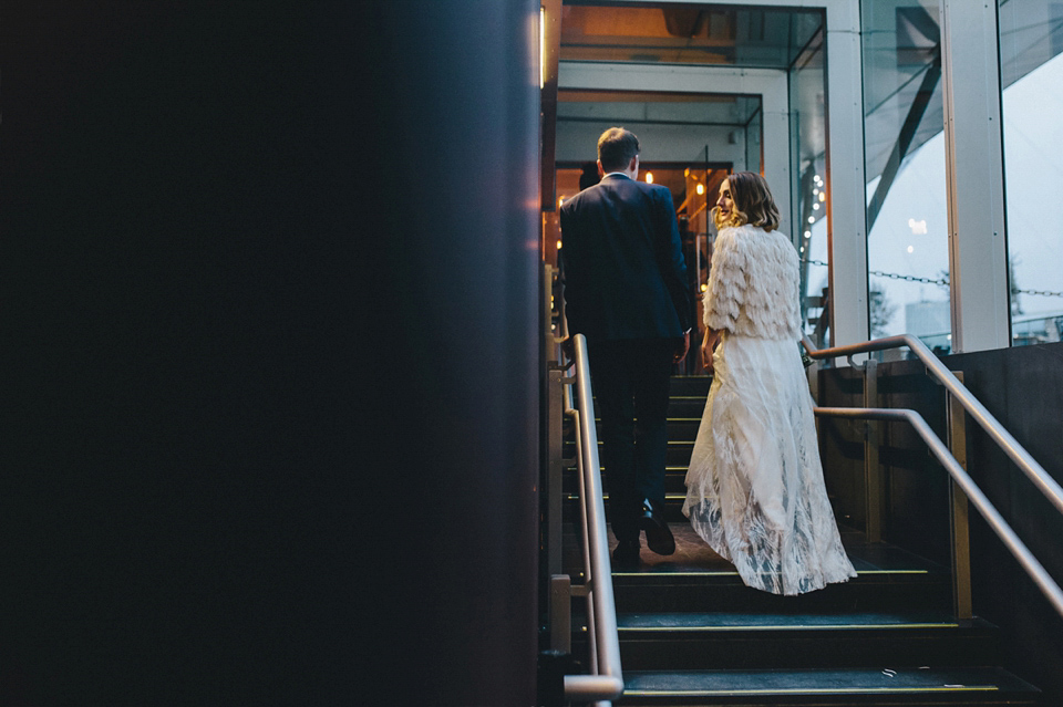 Katherine wears a Charlie Brear gown for her wedding at the Baltic Gateshead. Photography by The Twins.