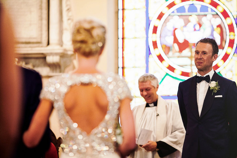 A Jenny Packham dress for an elegant black tie wedding at Aynhoe Park. Photography by Matt Parry.