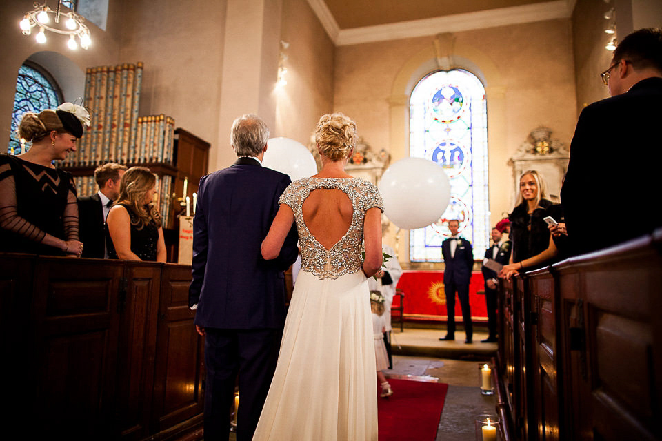 A Jenny Packham dress for an elegant black tie wedding at Aynhoe Park. Photography by Matt Parry.