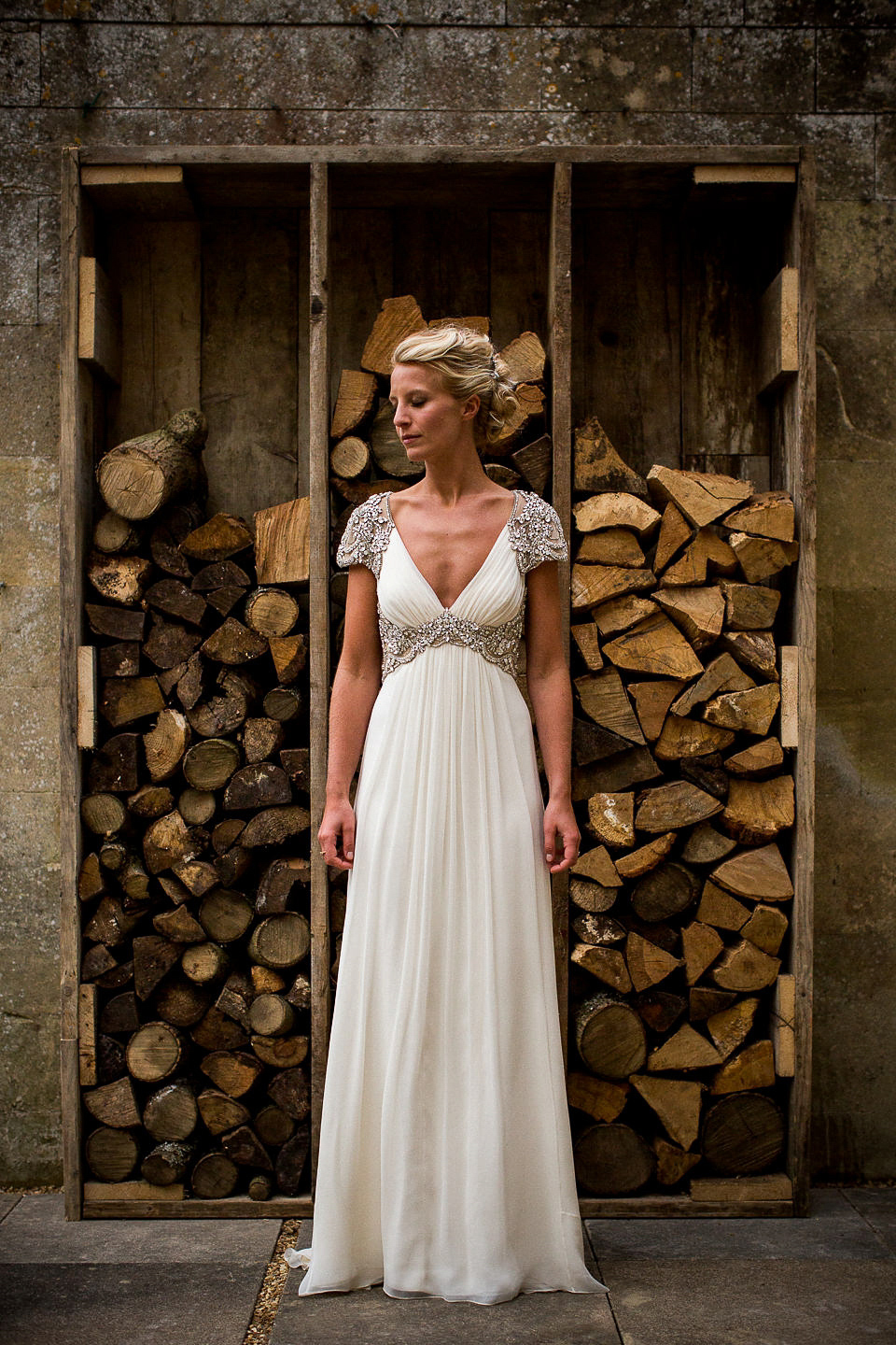 A Jenny Packham dress for an elegant black tie wedding at Aynhoe Park. Photography by Matt Parry.