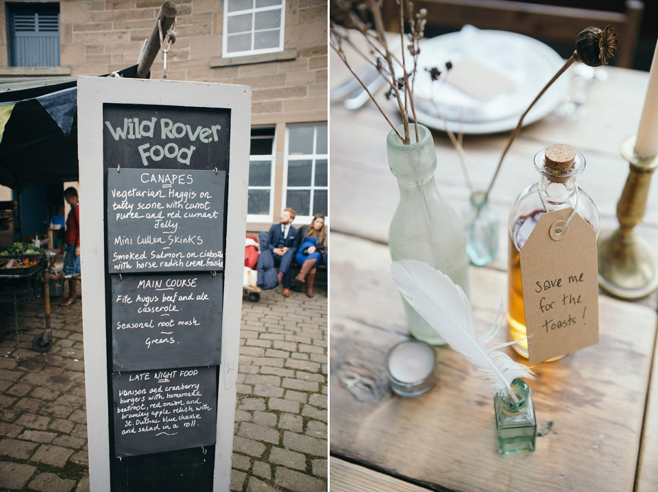 A tweed jacket and feathers in her hair for a boho bride and her eclectic woodland wedding. Images by Mirrorbox Photography.