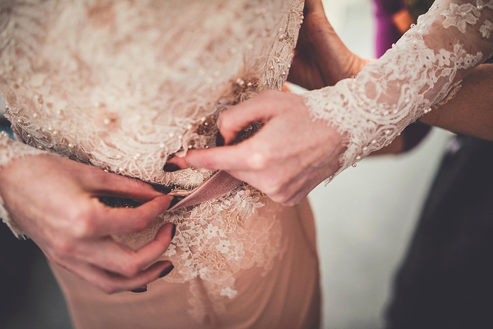 Bride Jac wore bridal separates by Wilden Bride London for her Humanist woodland wedding in Scotland. Photography by Amy Shore.