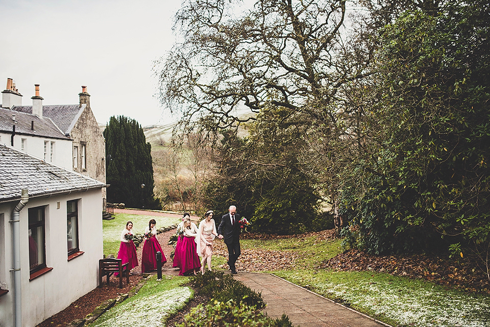 Bride Jac wore bridal separates by Wilden Bride London for her Humanist woodland wedding in Scotland. Photography by Amy Shore.