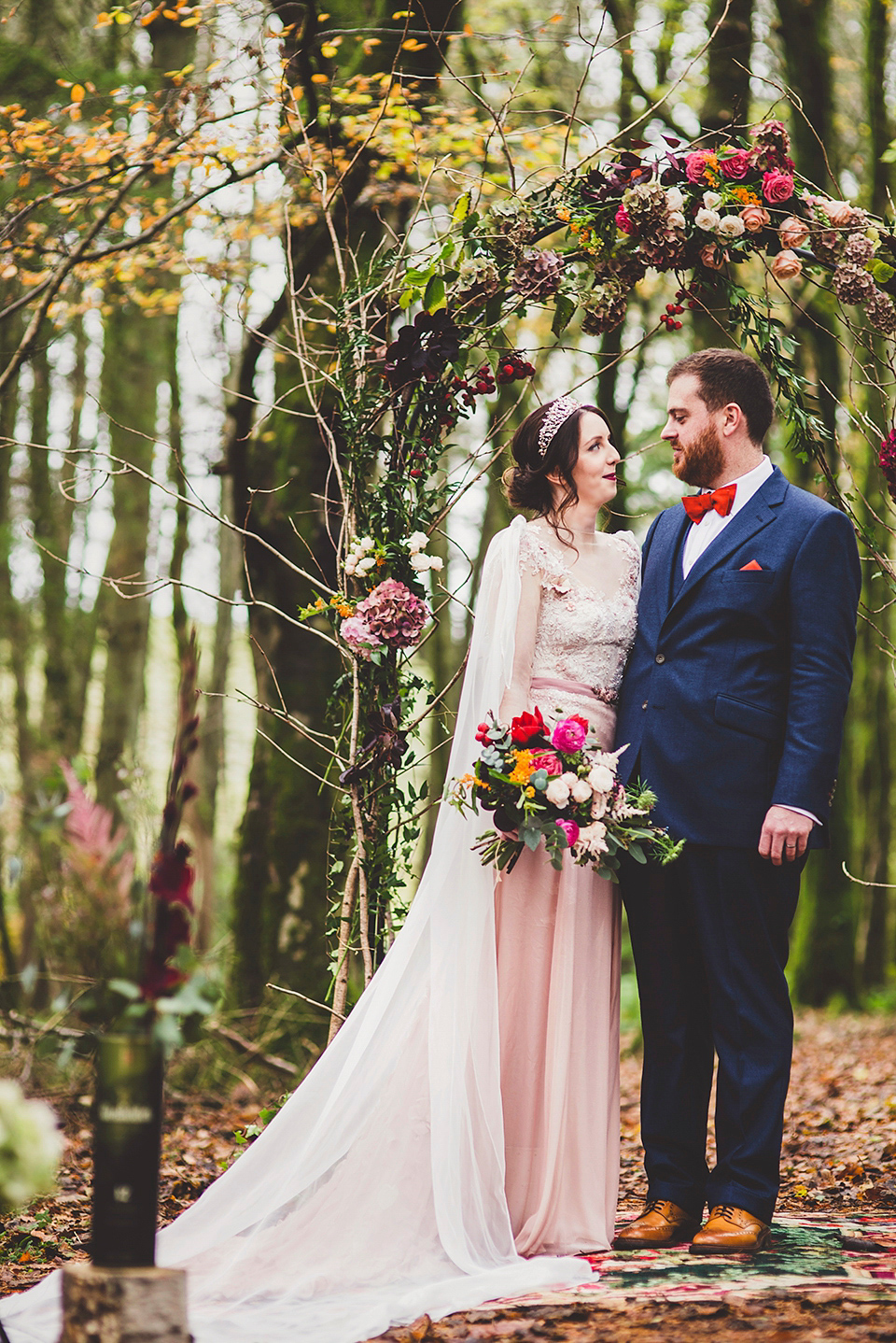 Bride Jac wore bridal separates by Wilden Bride London for her Humanist woodland wedding in Scotland. Photography by Amy Shore.