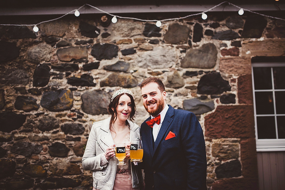 Bride Jac wore bridal separates by Wilden Bride London for her Humanist woodland wedding in Scotland. Photography by Amy Shore.