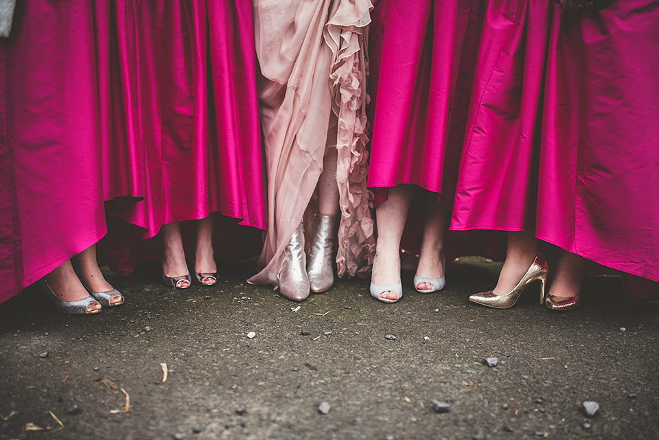 Bride Jac wore bridal separates by Wilden Bride London for her Humanist woodland wedding in Scotland. Photography by Amy Shore.