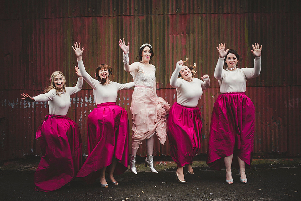 Bride Jac wore bridal separates by Wilden Bride London for her Humanist woodland wedding in Scotland. Photography by Amy Shore.